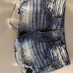Miss Me Dark Blue Denim Shorts with Studs